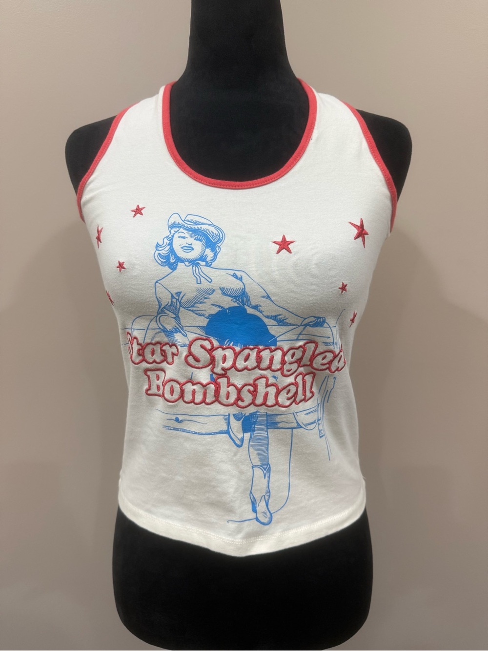 Special Thanks Star Spangled Bombshell Halter Tank Top Graphic Americana